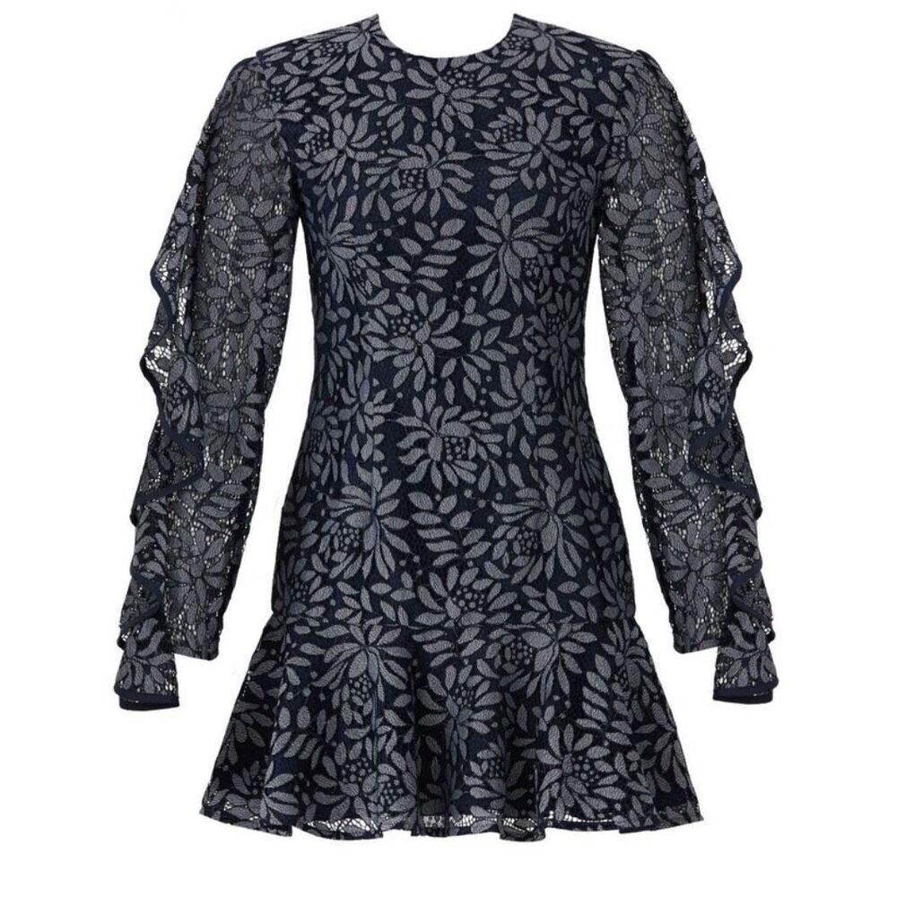 Keepsake The Label Dresses Engage Navy Blue Lace Long Sleeve Dress Large - Picture 10 of 10
